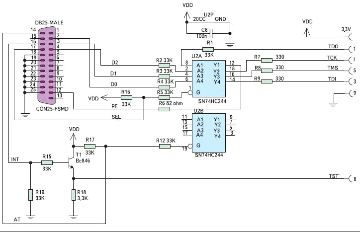 Схема LPT-FET программатора от Olimex